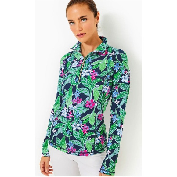 Lilly Pulitzer Tops - Lilly Pulitzer Luxletic Navy Floral Toucan Half Zip Pullover Top NWT